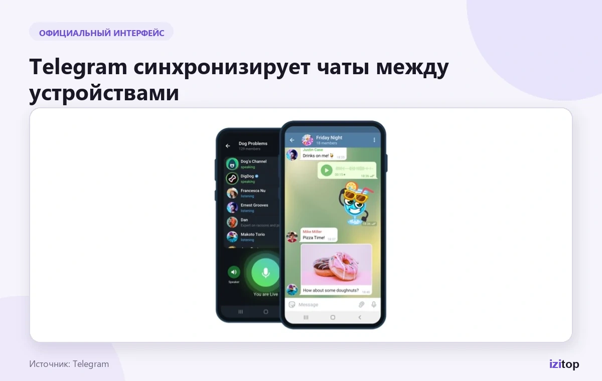 Официальное изображение Telegram на телефоне и компьютере